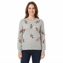 Womens Tru Self Long Sleeve Sequin Gingerbread Sweater