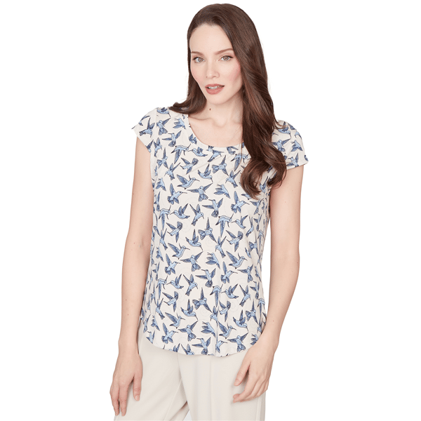 Womens Emaline Key Items Cap Sleeve Whimsical Birds Tee