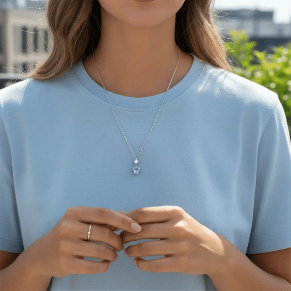 Saffron 1ctw. Heart Cut Aqua Moissanite Diamond Pendant Necklace
