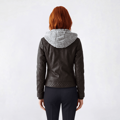 Juniors YMI® Mabel Pleather Sherpa Hood Jacket