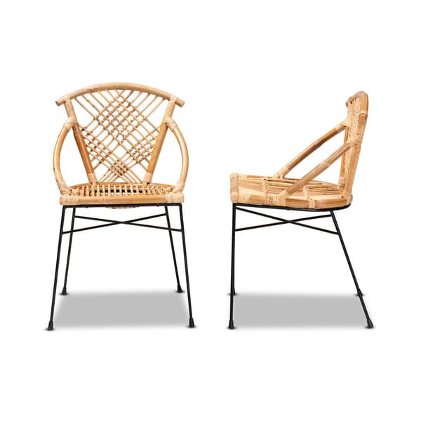 Baxton Studio Pro Bohemian Natural Rattan 2pc. Dining Chair Set