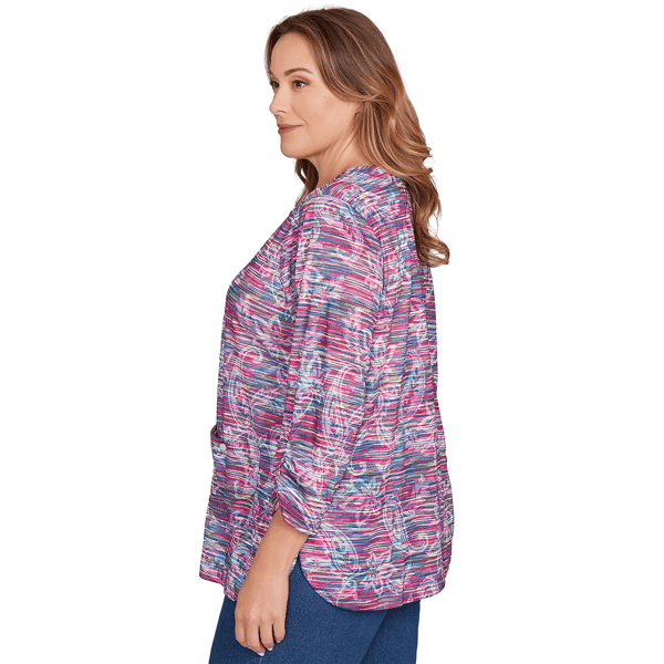 Plus Size Ruby Rd. Nouveau 3/4 Sleeve Marled Paisley Blouse