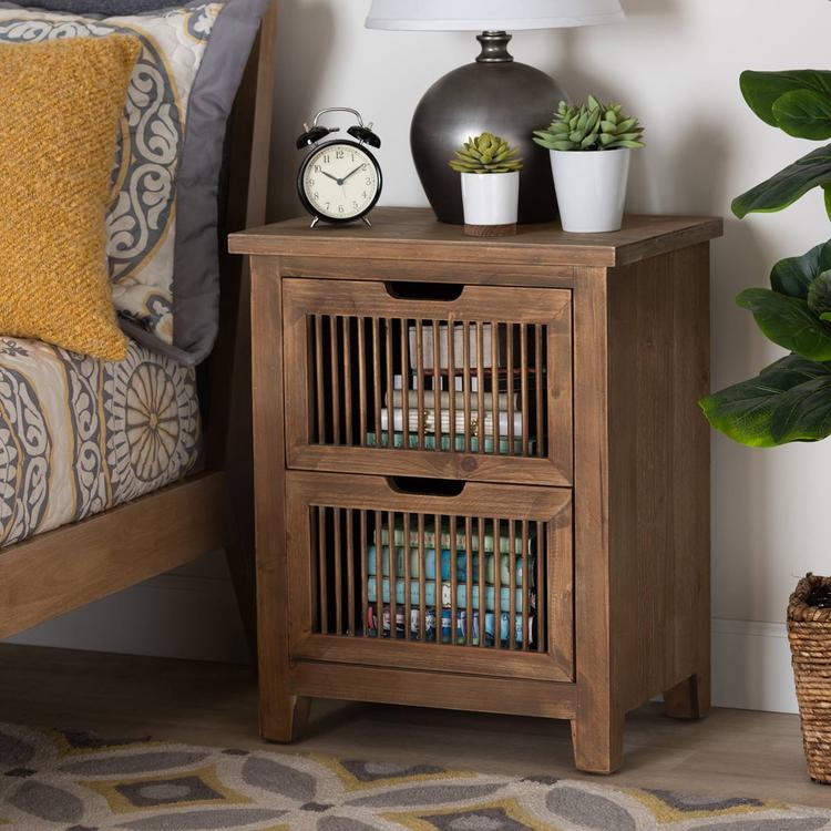 Baxton Studio Clement 2 Drawer Wood Spindle Nightstand
