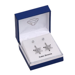 Boxed Cubic Zirconia Snowflake & Stud Earring Set