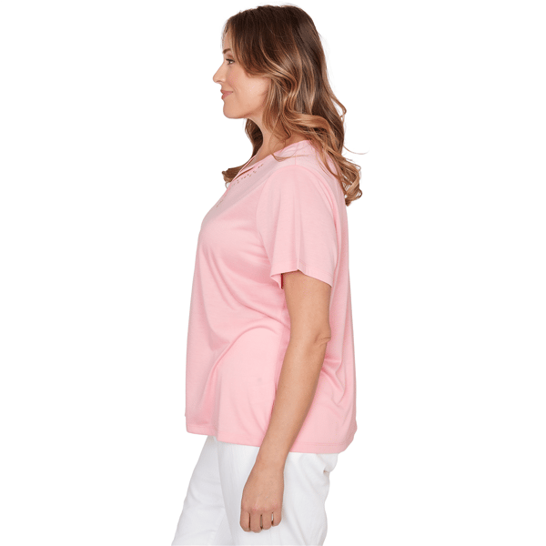Plus Size Hearts of Palm Bloom Service Keyhole Neck Solid Blouse