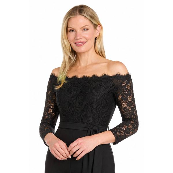 Petite R&M Richards Off The Shoulder Lace Crepe Jumpsuit