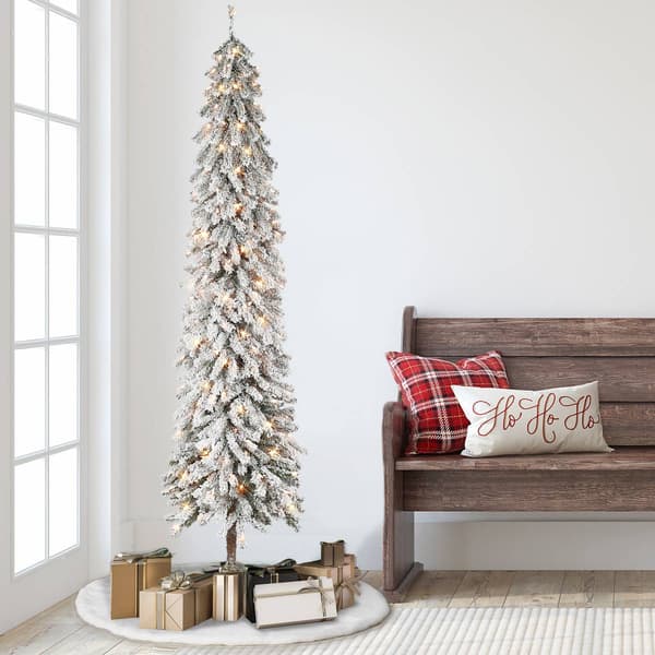 Puleo International 6ft. Pre-Lit Flocked Christmas Tree