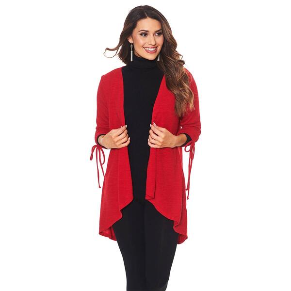 Womens NY Collection Asymmetric Tie Sleev Ruched Cardigan - image 