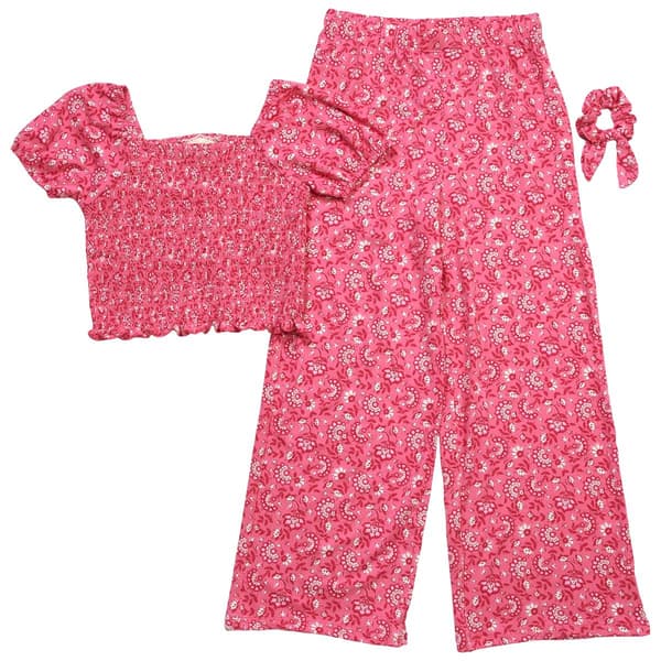 Girls (7-12) BTween(R) Floral Short Sleeve Smocked Top/Wide Legging - image 