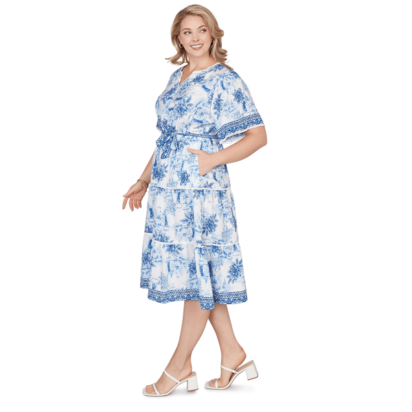 Plus Size Ruby Rd. French Riviera Floral Toile Tiered Midi Dress