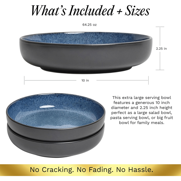 Sango Resona Blue/Black Large Ceramic Serving Bowl - Set of 2