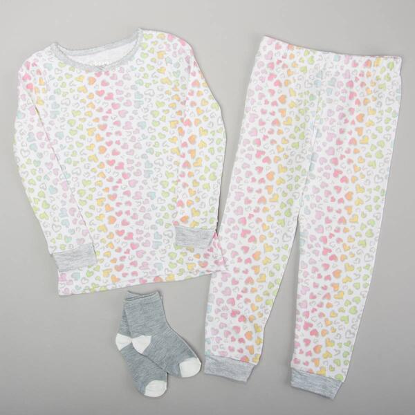 Toddler Girl Sleep On It&#40;R&#41; Rainbow Heart Pajamas Set w/ Socks - image 