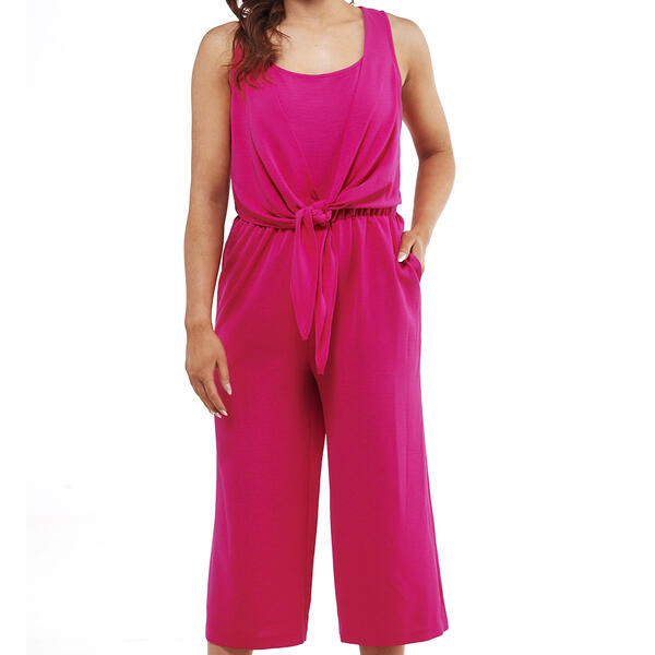 Petite Connected Apparel Sleeveless Tie Front Jumpsuit