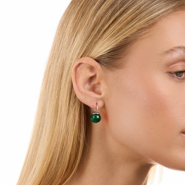 Athra Silver Plated 10mm Hoops with Green Crystal Balls