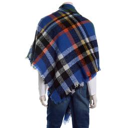 Womens Renshun Plaid Fray Edges Cape