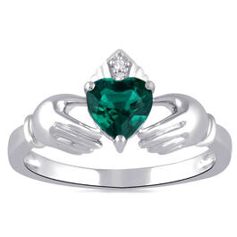 Gemstone Classics&#40;tm&#41; Sterling Silver Created Emerald Claddagh Ring