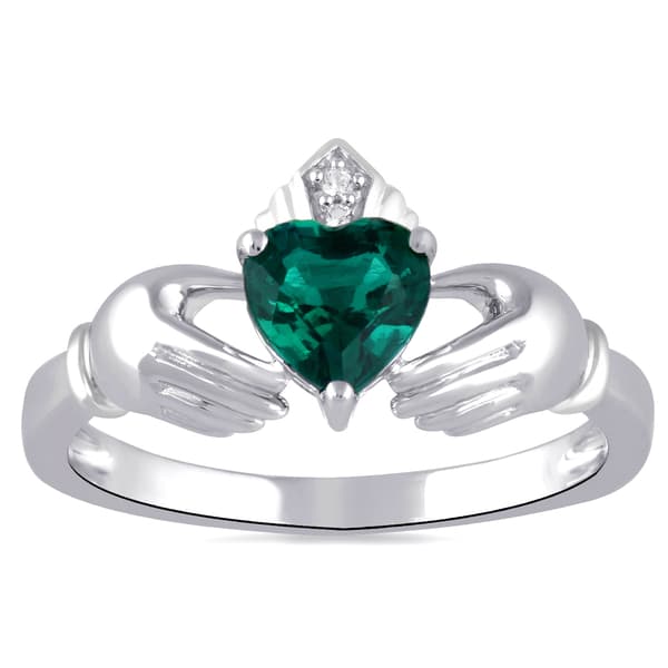 Gemstone Classics&#40;tm&#41; Sterling Silver Created Emerald Claddagh Ring - image 