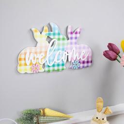 Northlight Seasonal Gingham Bunnies Welcome Easter Wall Sign