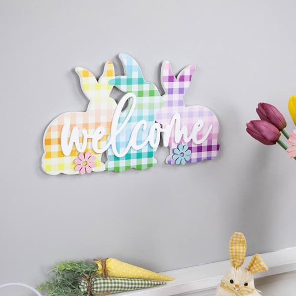 Northlight Seasonal Gingham Bunnies Welcome Easter Wall Sign