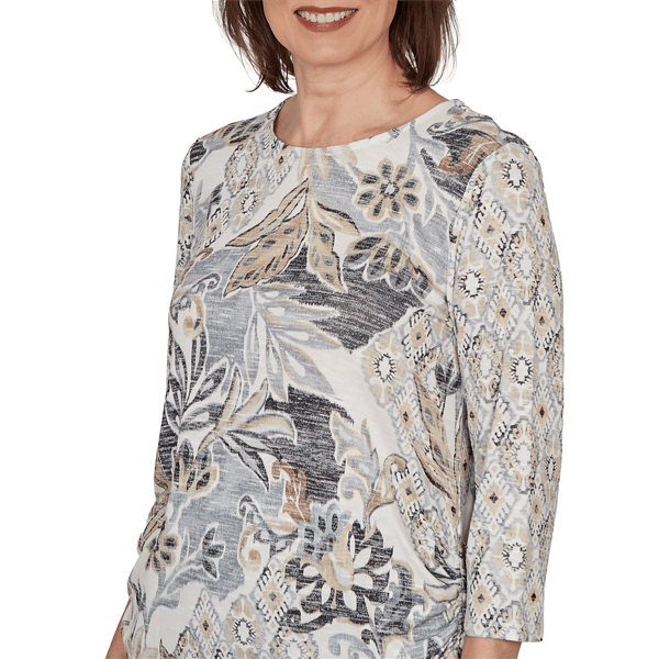 Petite Alfred Dunner Classics 3/4 Sleeve Geo Leaf Blouse