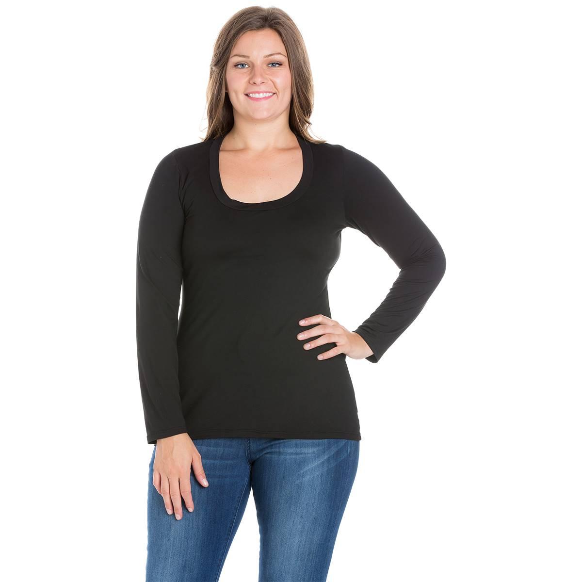 Plus Size 24/7 Comfort Apparel Scoop Neck Long Sleeve Tee