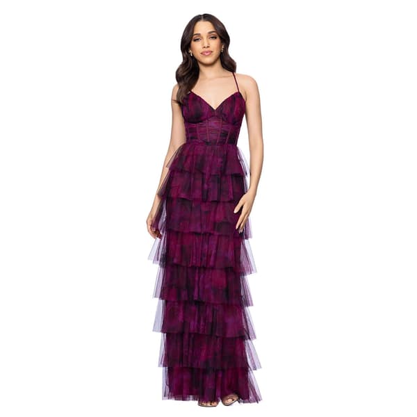 Juniors Blondie Nites Mesh Ruffle A-Line Dress