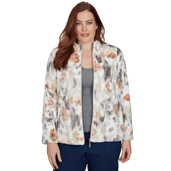 Womens Alfred Dunner Classics Watercolor Floral Zip Front Jacket - image 
