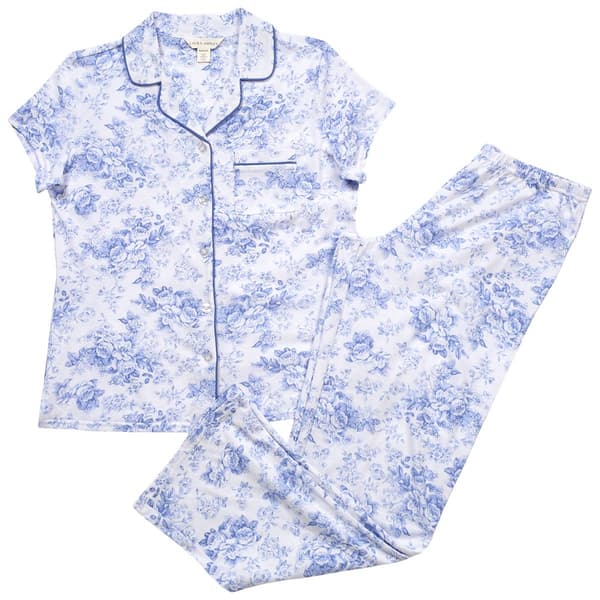 Womens Laura Ashley Short Sleeve Floral Toile Pajama Set - image 