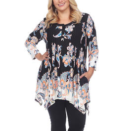 Plus Size White Mark Paisley Tunic Top With Pockets