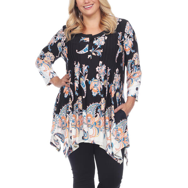 Plus Size White Mark Paisley Tunic Top With Pockets - image 
