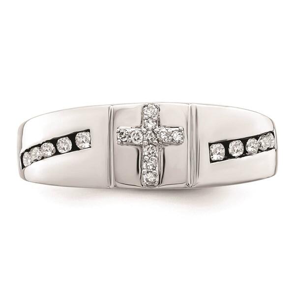 Mens Pure Fire 14kt. White Gold Lab Grown Diamond Cross Ring - image 
