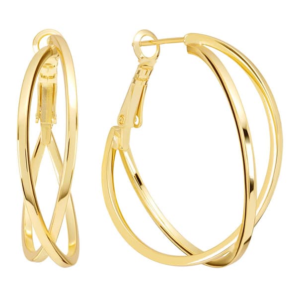14kt. Gold Over Brass 35mm Crossover Hoop Earrings - image 