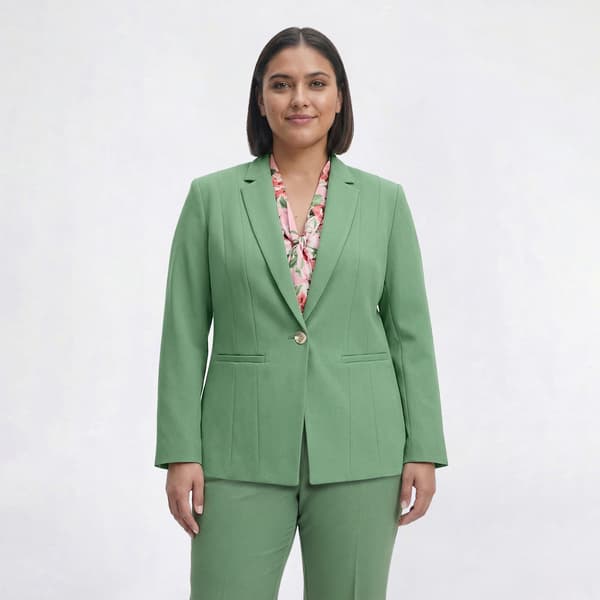 Plus Size Kasper Long Sleeve One Button Blazer with Sleeve Slit
