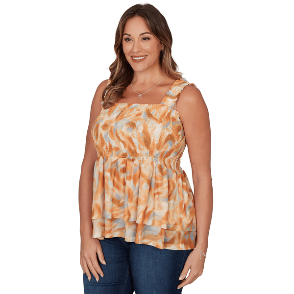 Plus Size Skye’s the Limit Summer Spice Sleeveless Smocked Blouse