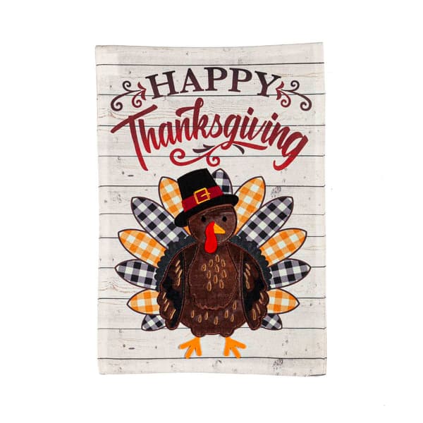 Evergreen Pilgrim Turkey Garden Burlap Flag - image 