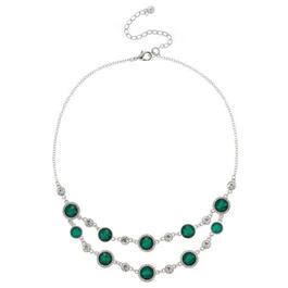 Roman Color Social Emerald Crystal Halo Double Layer Necklace
