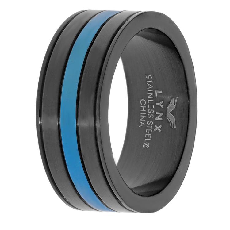 Mens Lynx Stainless Steel Thin Blue Line Ring