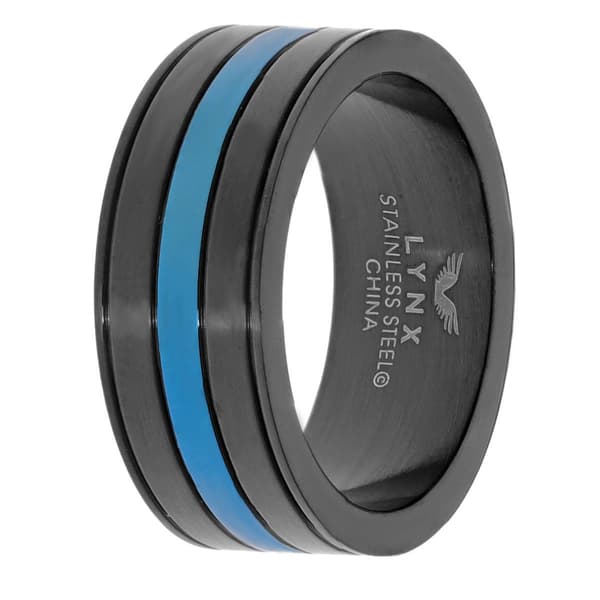 Mens Lynx Stainless Steel Thin Blue Line Ring