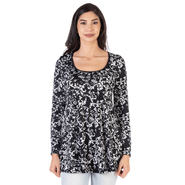 Womens 24/7 Comfort Apparel Floral Black Long Sleeve Tunic - image 
