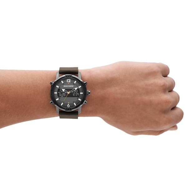 Mens Skechers Gunmetal Leather Strap Watch - SR5159