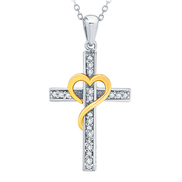 Diamond Classics&#40;tm&#41; 1/10ct Diamond Sterling Silver Cross Necklace - image 