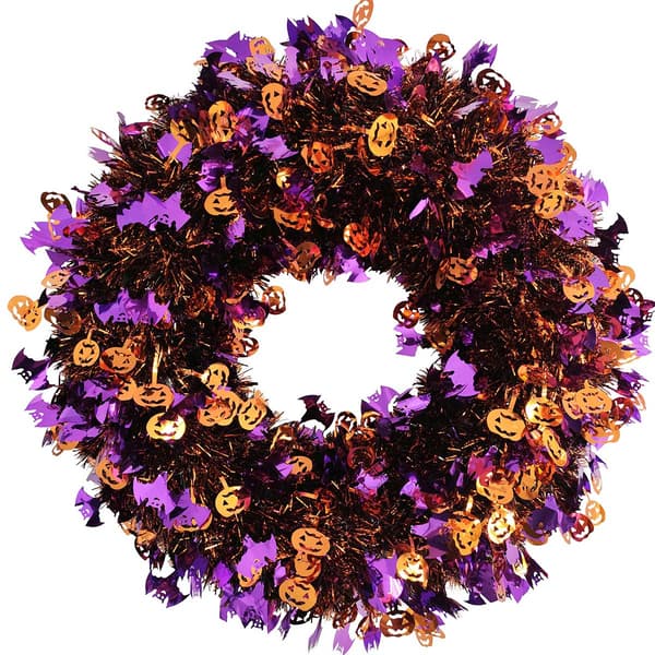 Halloween Tinsel Pumpkin w/Hats Wreath - image 