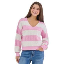 Juniors Madden Girl Stripe V-Neck Cable Rugby Sweater