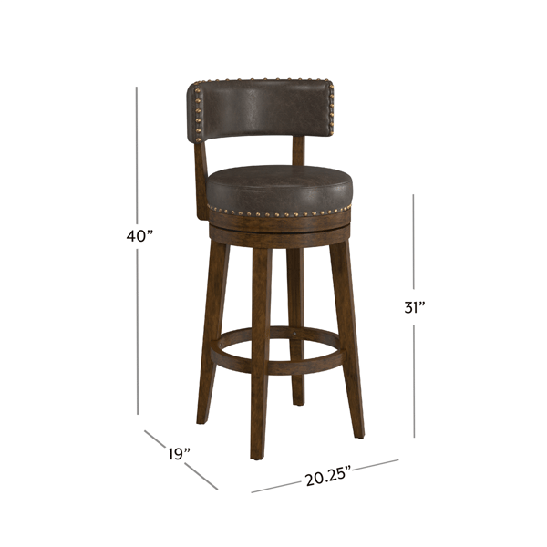 HH2 Home Lawton Wood & Upholstered Swivel Bar Height Stool