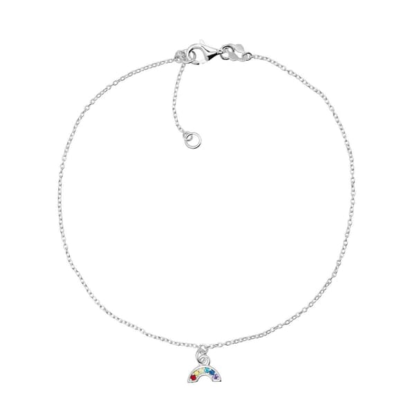 Barefootsies Cubic Zirconia & Glass Rainbow on Chain Anklet - image 