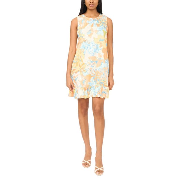 Womens MSK Sleeveless Foil Floral Ruffle Hem Shift Dress
