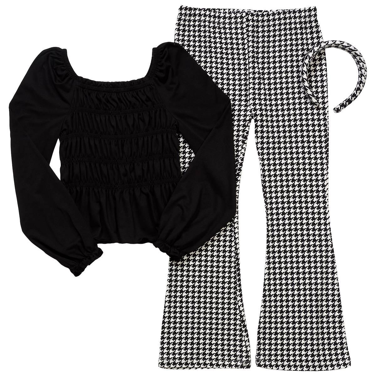 Girls (7-12) BTween® Smocked Top with Houndstooth Leggings