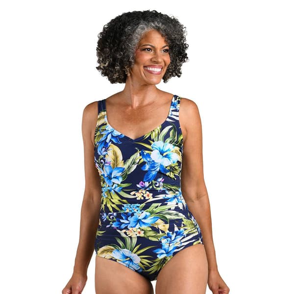 Womens Maxine Island Serenity Tropical Shirred One Piece Swimsuit