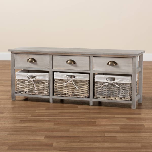 Baxton Studio Mabyn Light Grey Wood 3-Drawer Storage Bench