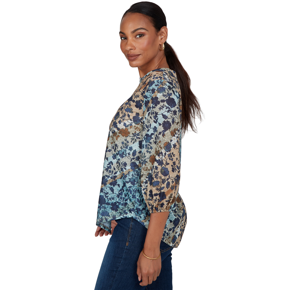 Womens Ruby Rd. Mythical Floral Ombre Asymmetric Hem Blouse